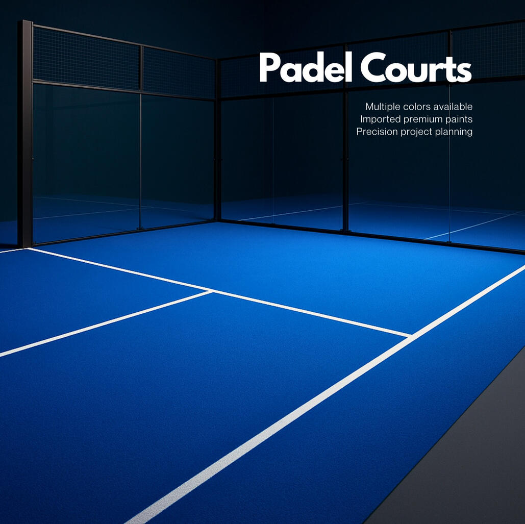 Padel Courts Padel court with synthetic turf and glass walls installed by Prime Distributors Chandigarh